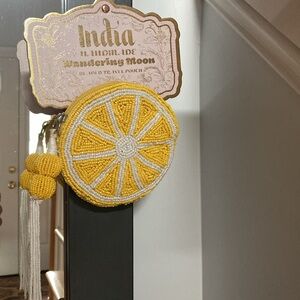 Yellow Beaded Citrus Coin Purse